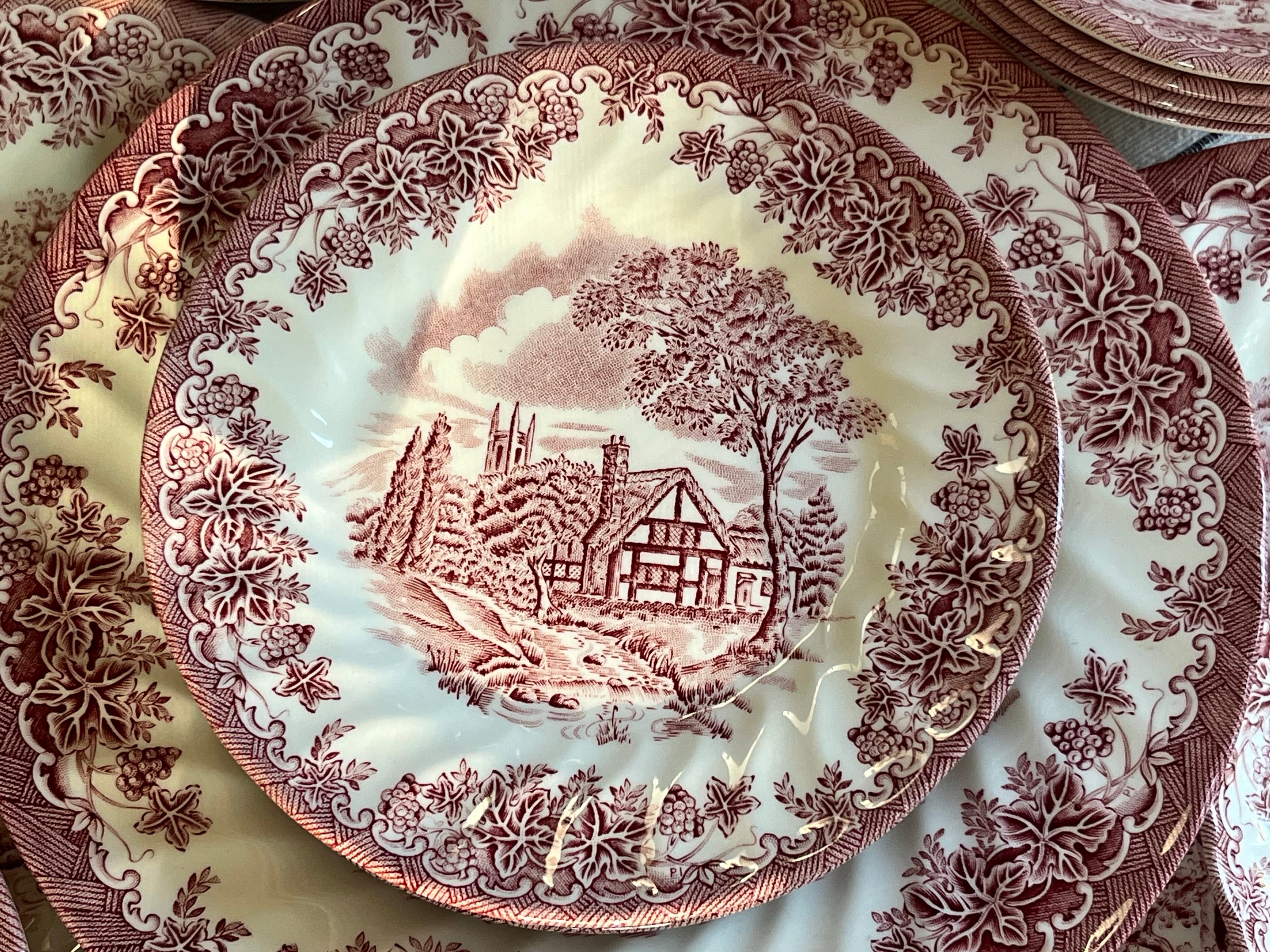 Vintage Churchill England Dinnerware - The Brook in Pink - Dishes Custom Sets - Christmas Table