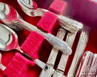 Vintage Oneida “Celebrity – Wild Rose” (1939) – Complete Silverplate Set for 8 + Serving Pieces (52 Total)