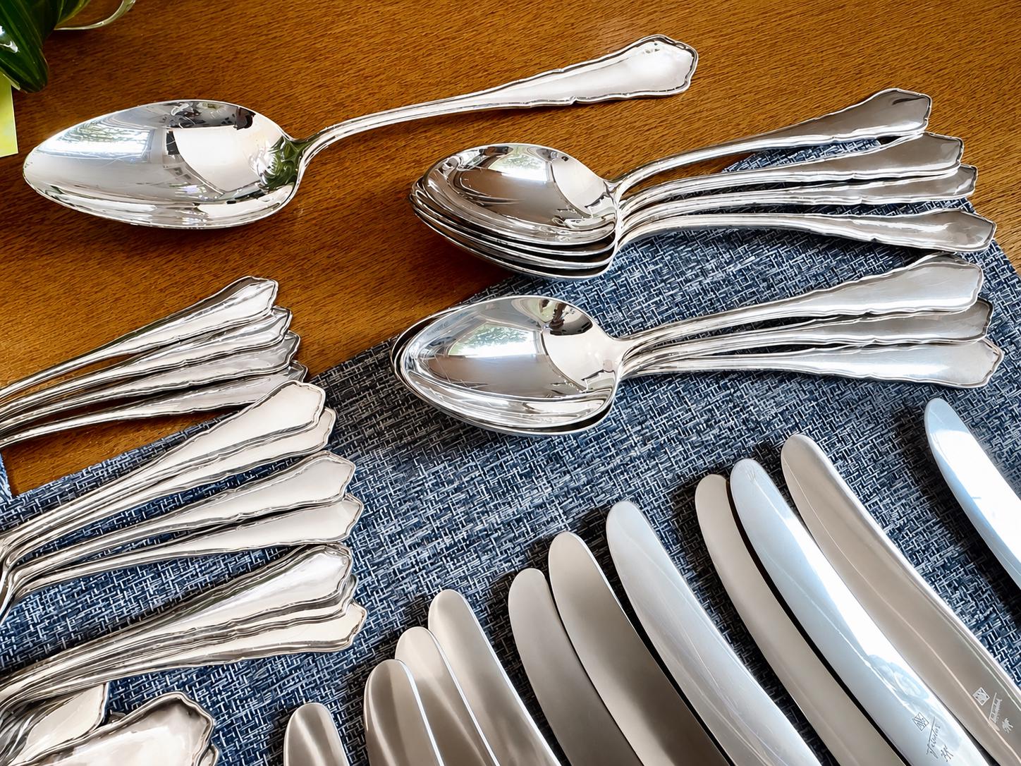Vintage WMF Chippendale Silverplate — Complete Flatware Set For 12 — 49 Piece German Service