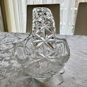 Vintage Heavy Cut Crystal Basket with Handle – Pinwheel & Starburst Pattern, Candy Dish, Wedding Centerpiece, Choose Your Favorite image 12