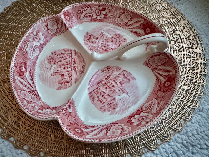 Vintage Woods & Sons “Woodland” Red Transferware Divided Serving Dish – England image 12