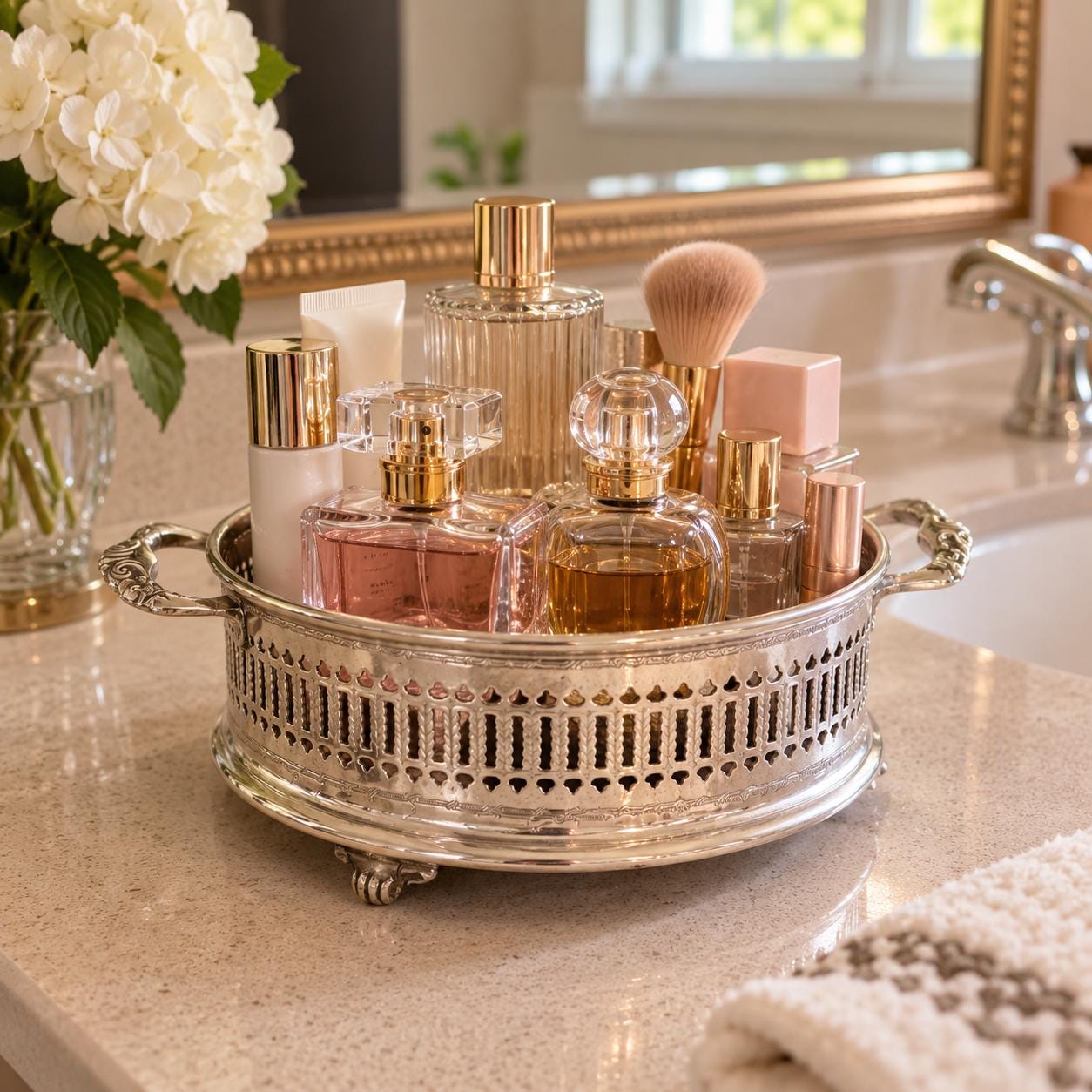 Vintage Silverplate Casserole Holder | Vanity Organizer | Footed Silver Serving Stand | Bathroom Storage