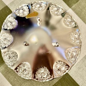 Vintage BMF Silverplated Footed Serving Bowl — Rose Embossed — Made in Western Germany image 4