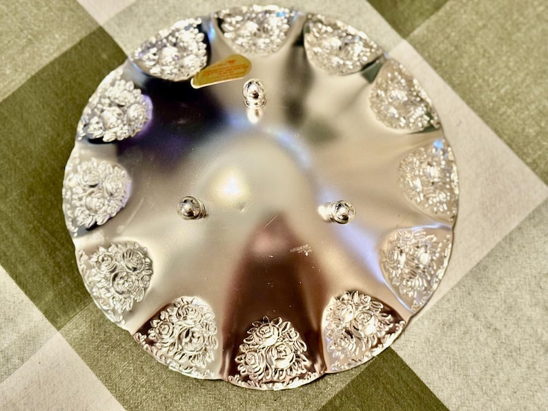 Vintage BMF Silverplated Footed Serving Bowl — Rose Embossed — Made in Western Germany image 4