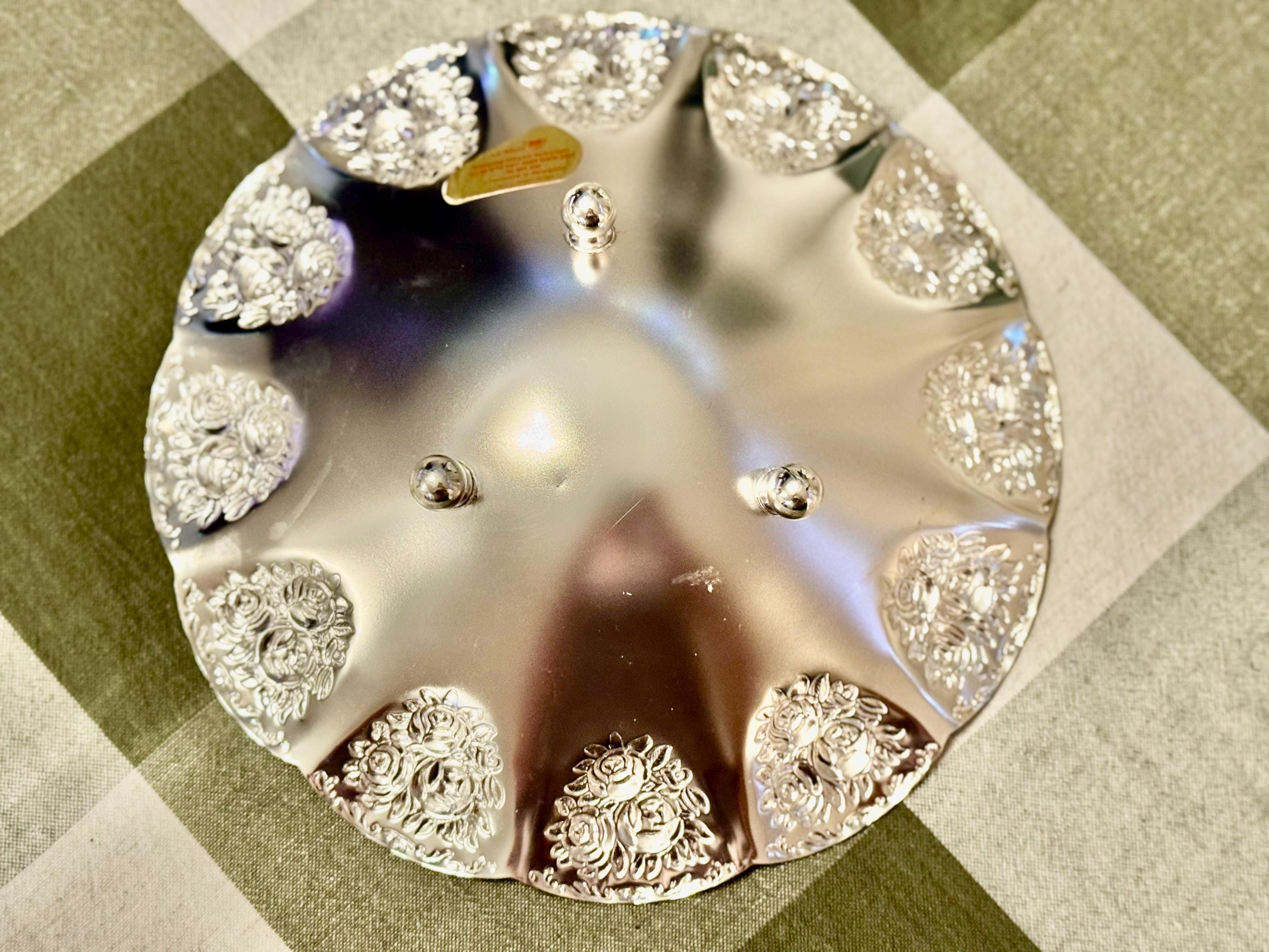 Vintage BMF Silverplated Footed Serving Bowl — Rose Embossed — Made in Western Germany
