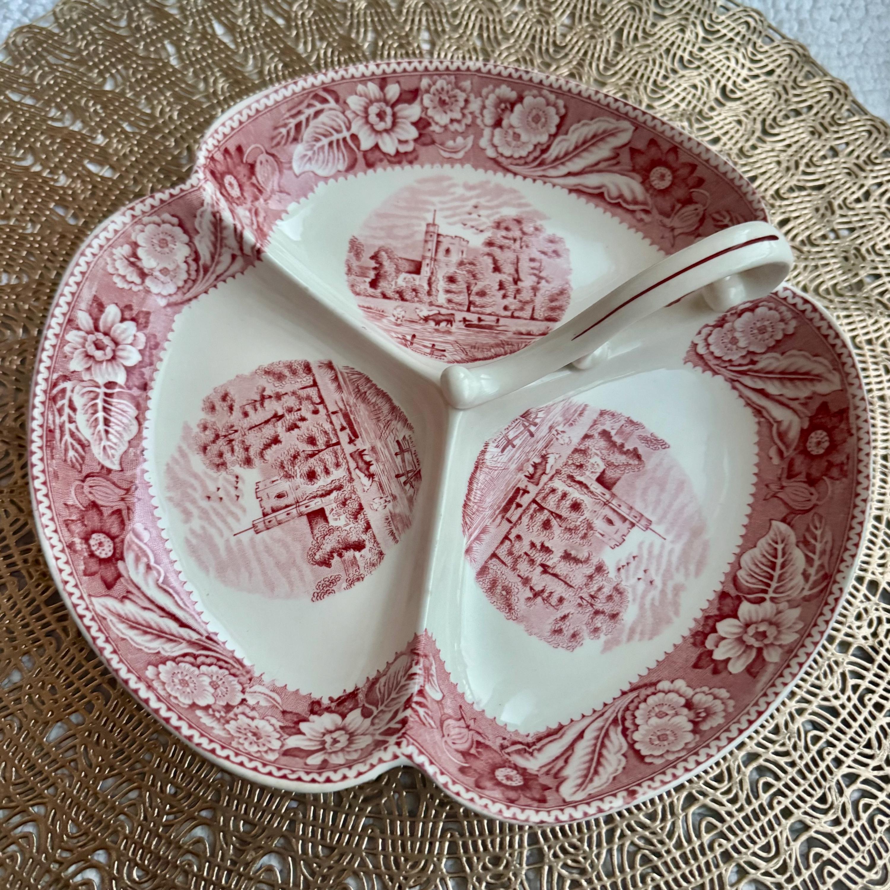 Vintage Woods & Sons “Woodland” Red Transferware Divided Serving Dish – England