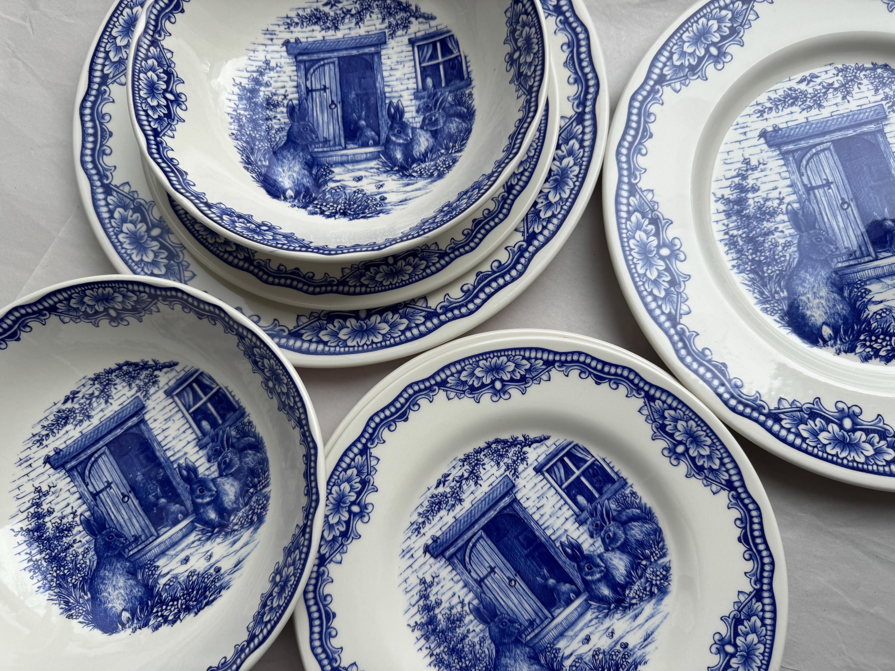 Blue & White Easter Bunny Plates – Royal Stafford England – Spring Tablescape – Easter Brunch Entertaining
