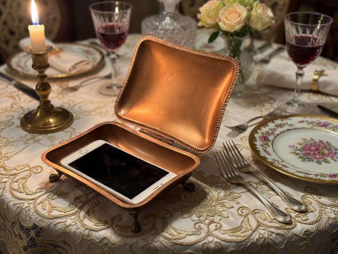 Vintage Italian Brass Phone Valet Dish • Mid-Century Dinner Table Box