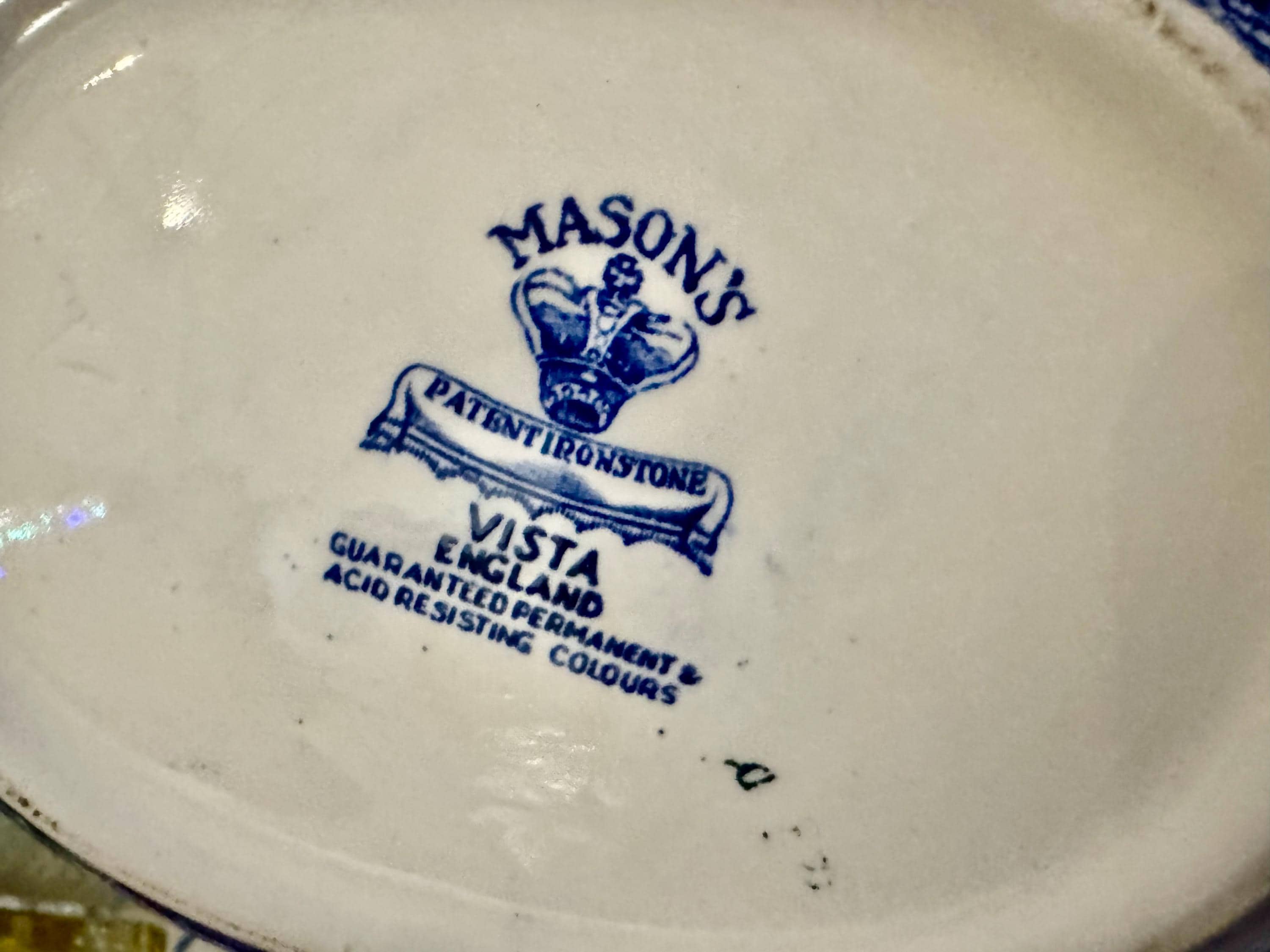 Vintage Mason’s Vista Blue Transferware Covered Soup Tureen With Ladle — English Ironstone
