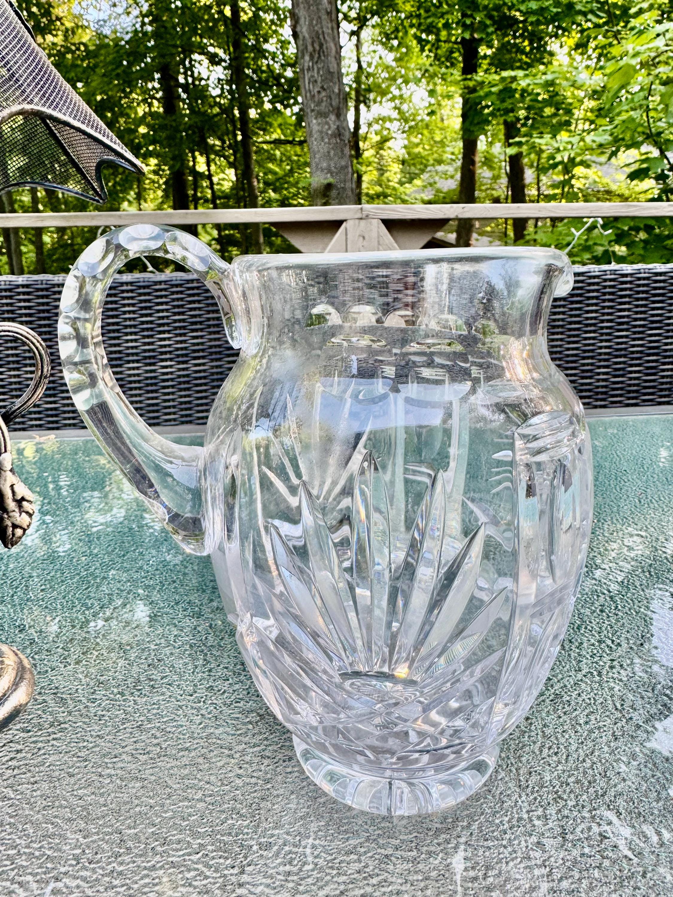 Vintage Cut Crystal Water Pitcher – Medium Size 7.5” Tall – Heavy, Elegant, and Brilliant