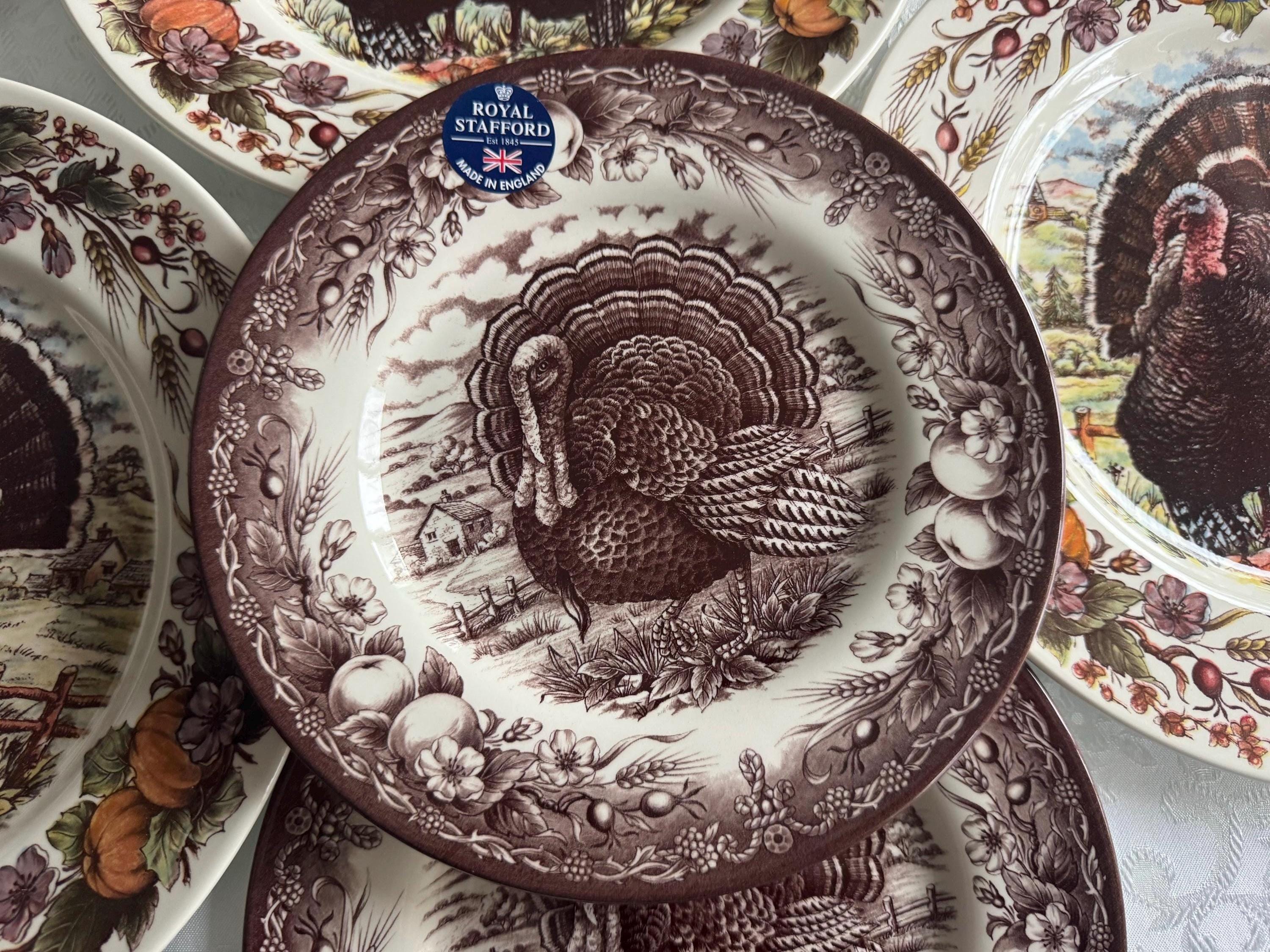 New Transferware Fall Thanksgiving Theme - Salad Plates - Royal Stafford - Made in England