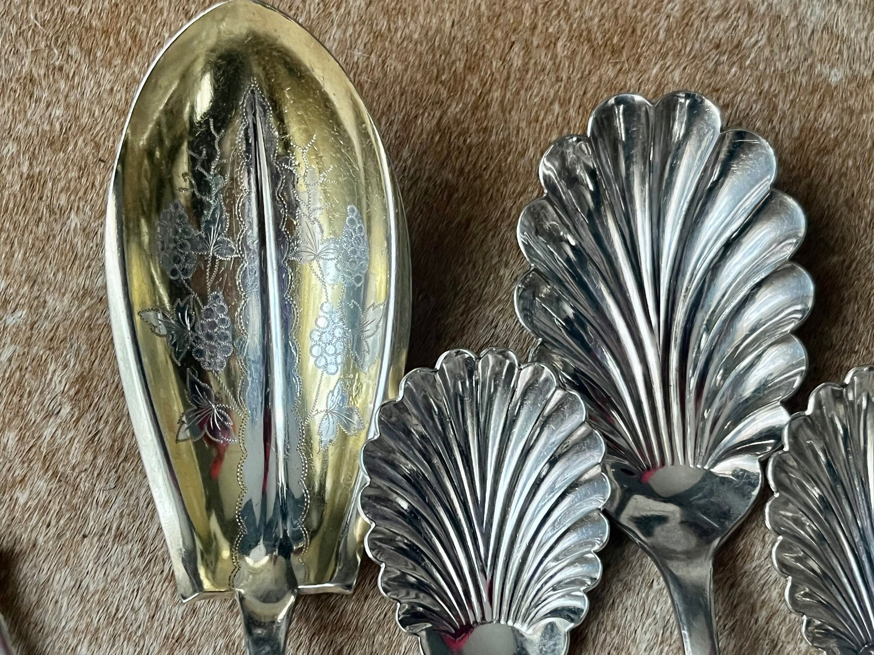 Antique Art Nouveau Silver Plated Serving Set: Shell & Floral Design, 7-Piece