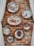 Vintage Brown Transferware Plate Set Cottagecore Wall Decor