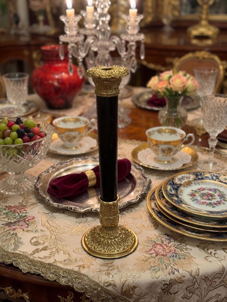 Vintage Brass Decor Collection — Marble Candlestick, Vase & Pitcher 1.Candlestick 10.75”