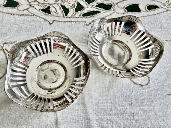 Vintage Pair English Silverplate Perforated Bonbon Dishes – Ring Dishes or Nut Bowls 3”
