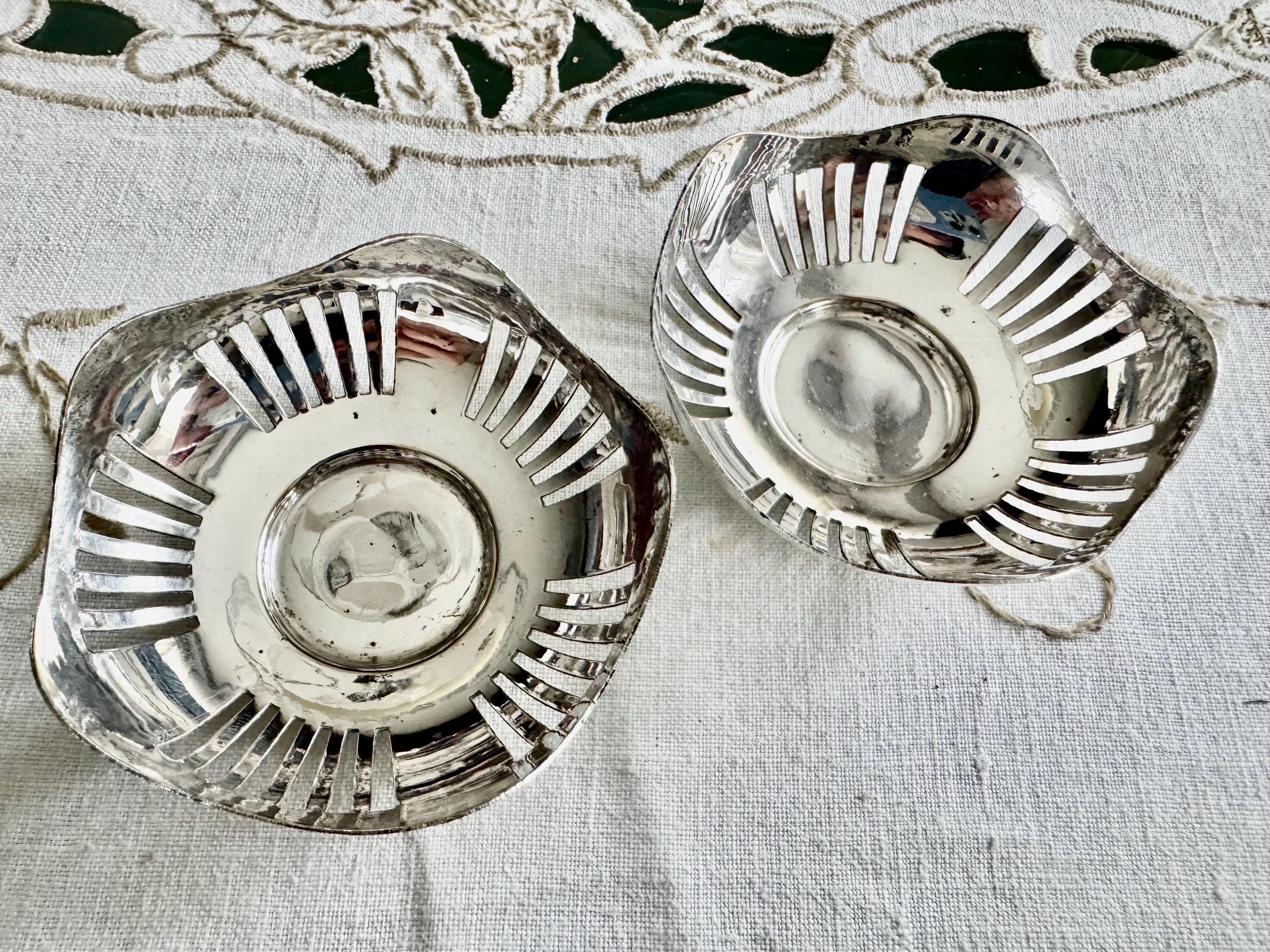 Vintage Pair English Silverplate Perforated Bonbon Dishes – Ring Dishes or Nut Bowls 3”