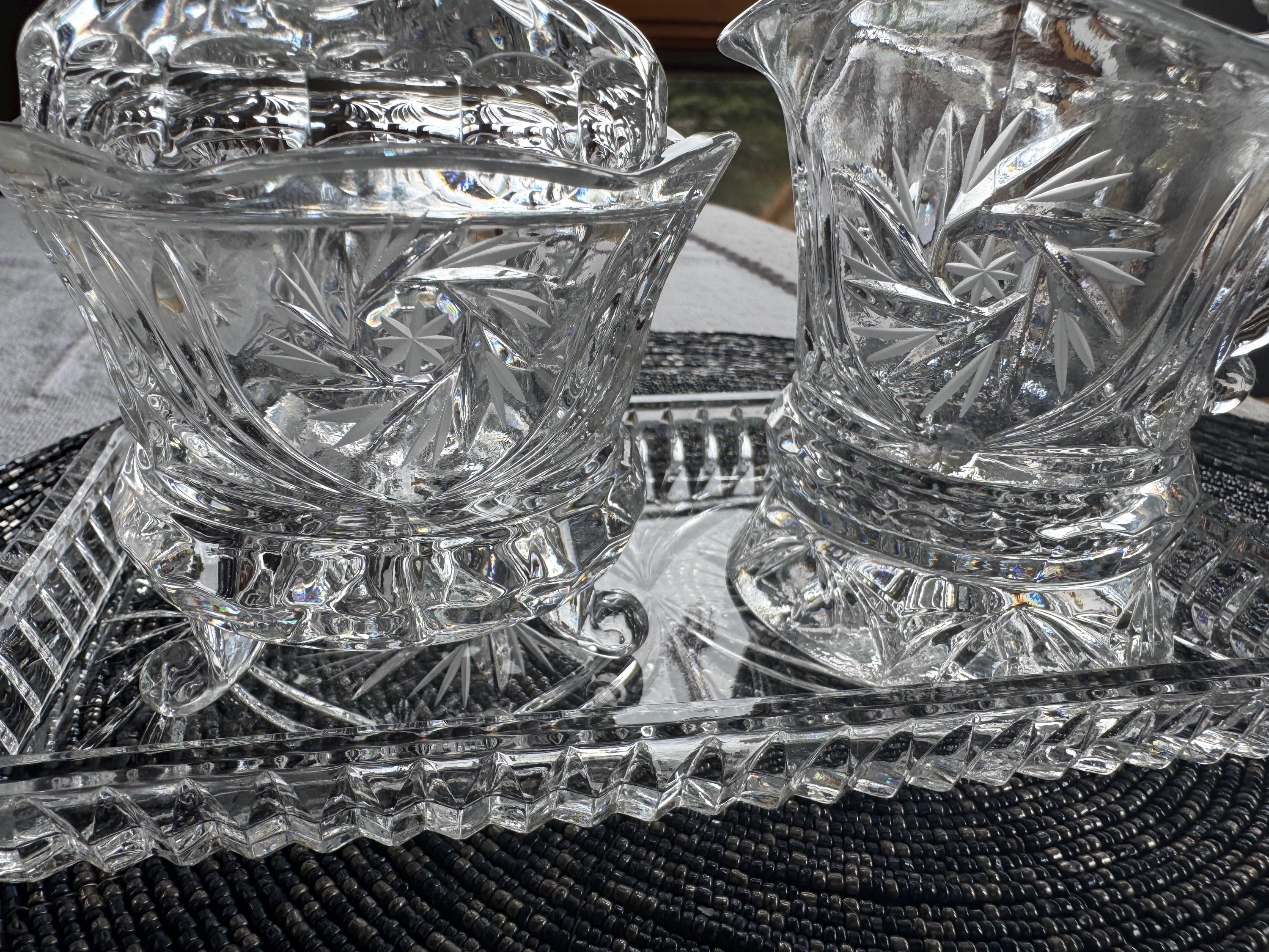 Vintage Cut Glass or Crystal Vanity Set