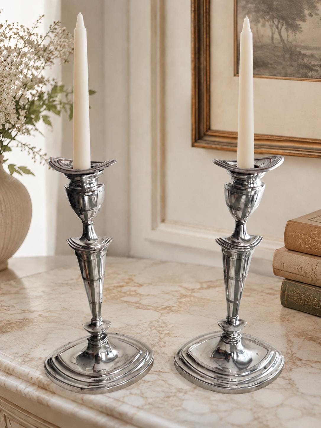 Vintage Silverplate 12” Candlesticks – Tall Architectural Pair – Classic Urn Form – Wedding & Table Decor