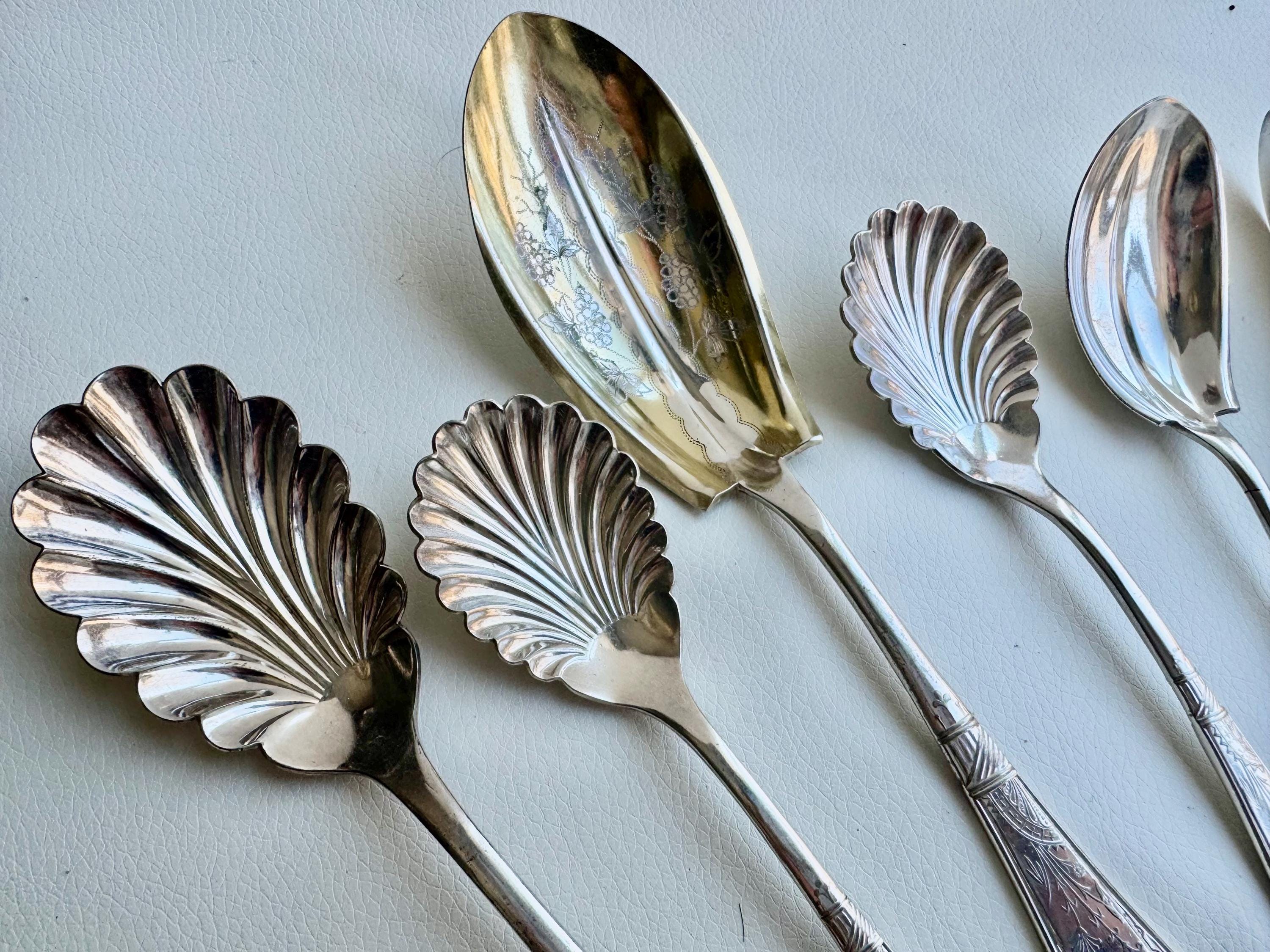 Antique Art Nouveau Silver Plated Serving Set: Shell & Floral Design, 7-Piece
