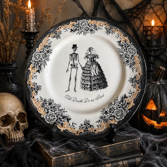 Vintage Style Transferware — Wedding Skeletons Halloween — Dinner Plate 11” — Royal Stafford England