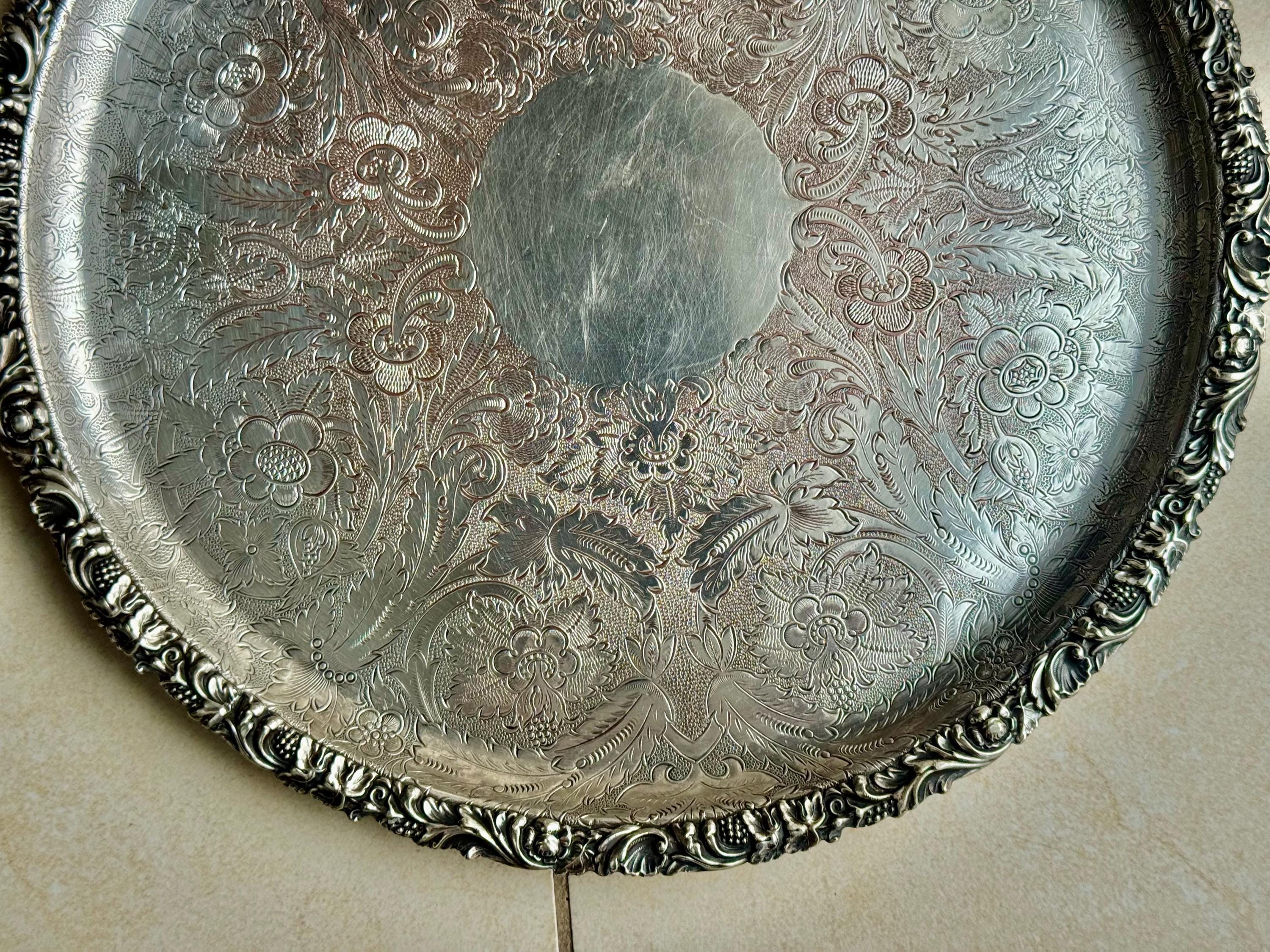 Antique Sheffield Silverplate Round Serving Tray – 11.5″ – Barker Ellis (c.1912+)