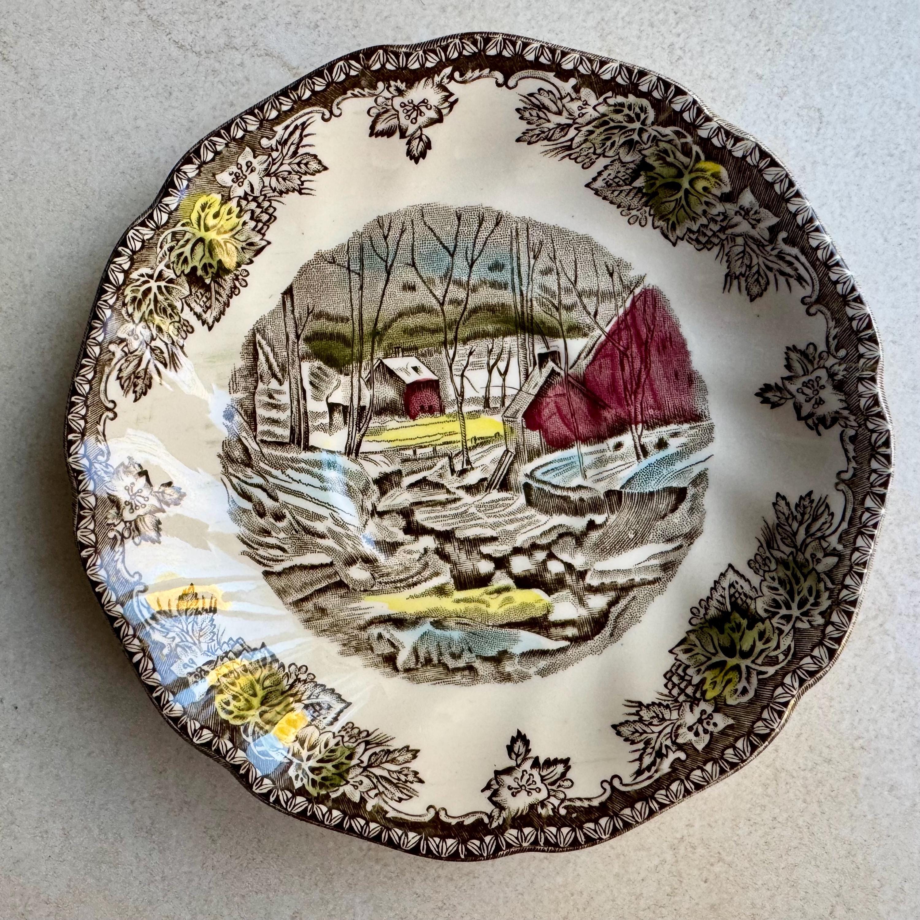 Vintage Scenic Transferware Wall Plates Set of 7, English Country Cottage Gallery Wall Decor