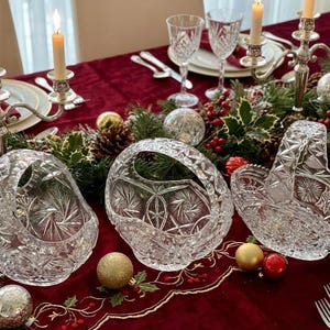 Vintage Heavy Cut Crystal Basket with Handle – Pinwheel & Starburst Pattern, Candy Dish, Wedding Centerpiece, Choose Your Favorite image 3