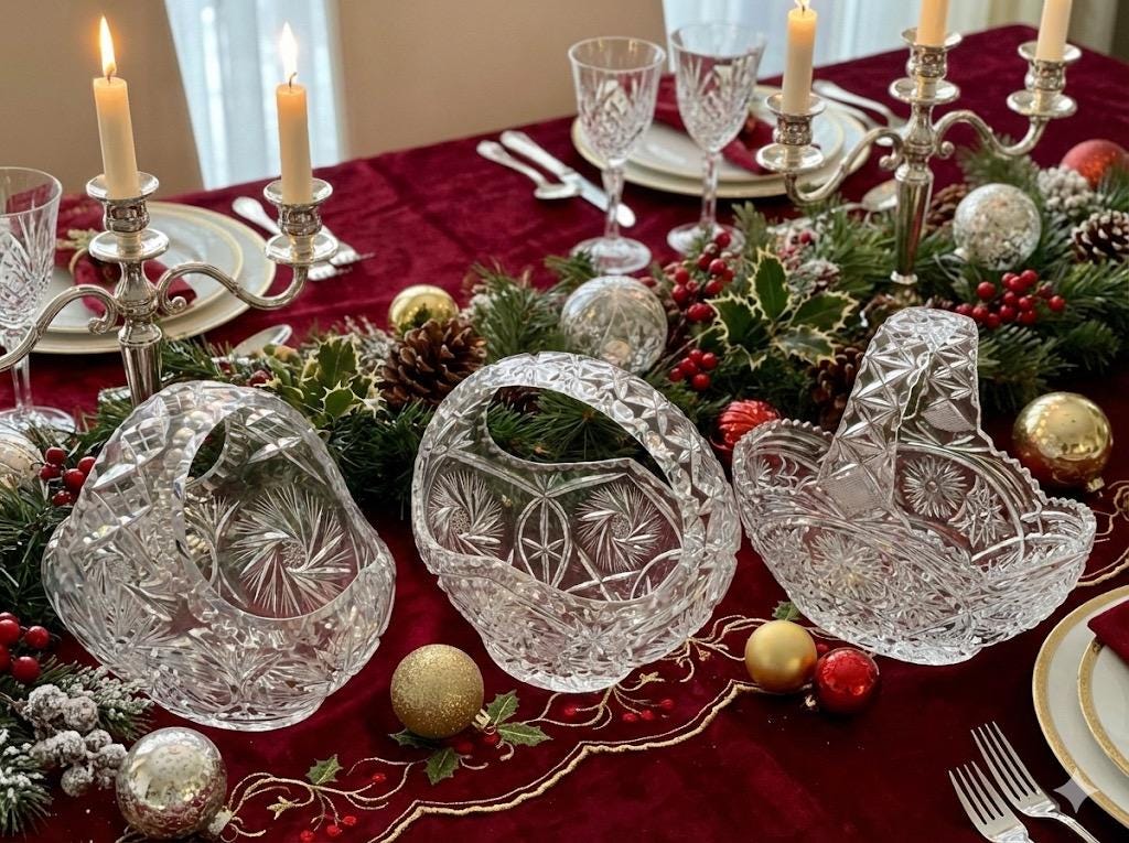 Vintage Heavy Cut Crystal Basket with Handle – Pinwheel & Starburst Pattern, Candy Dish, Wedding Centerpiece, Choose Your Favorite