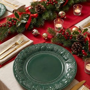 Corelle Stoneware Dinner Plate – 10.5” – Deep Green Fruit Border – Made in Thailand