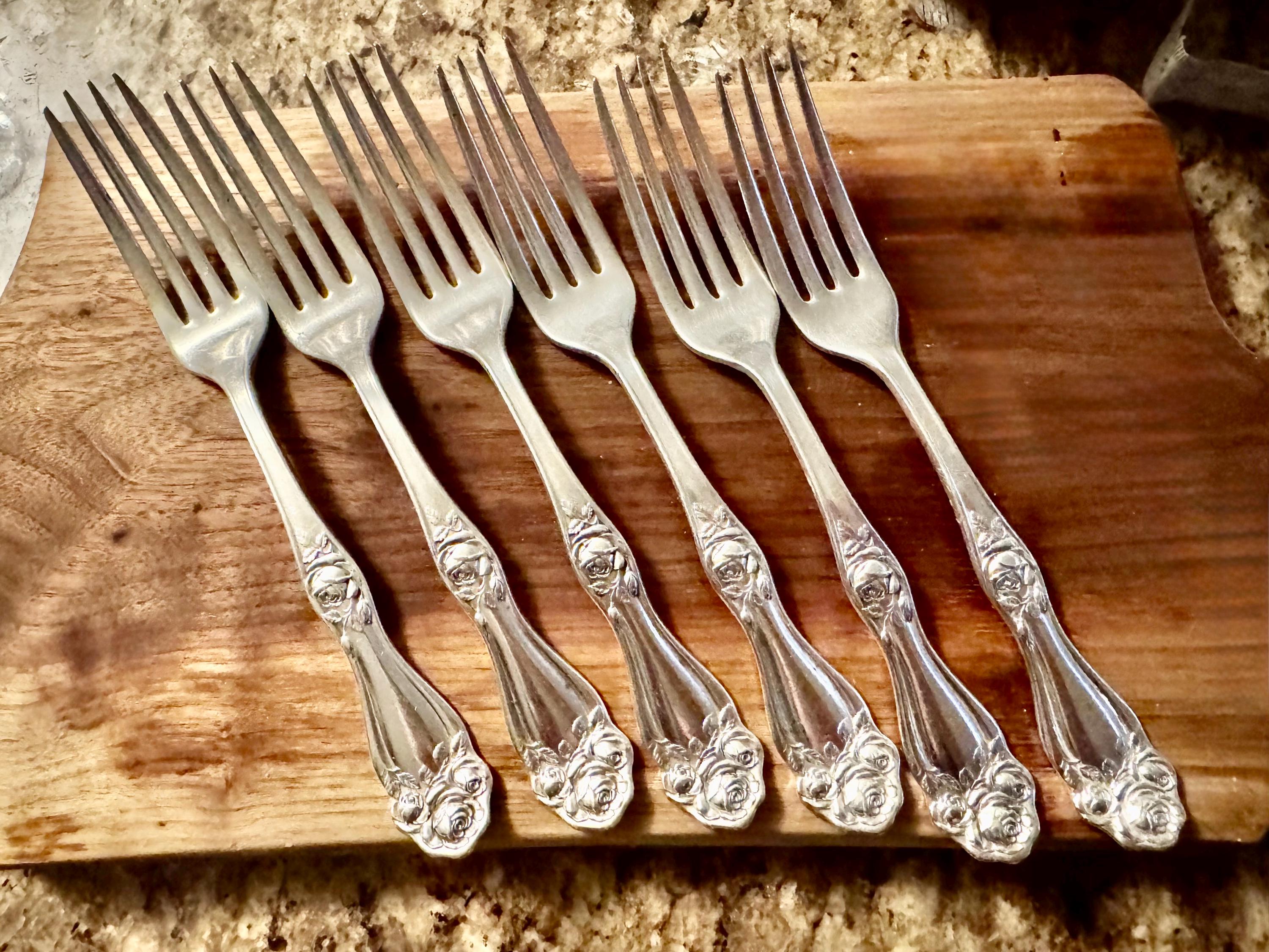 American Beauty Rose Dinner Forks – Set of 6 – International Silver (1909)