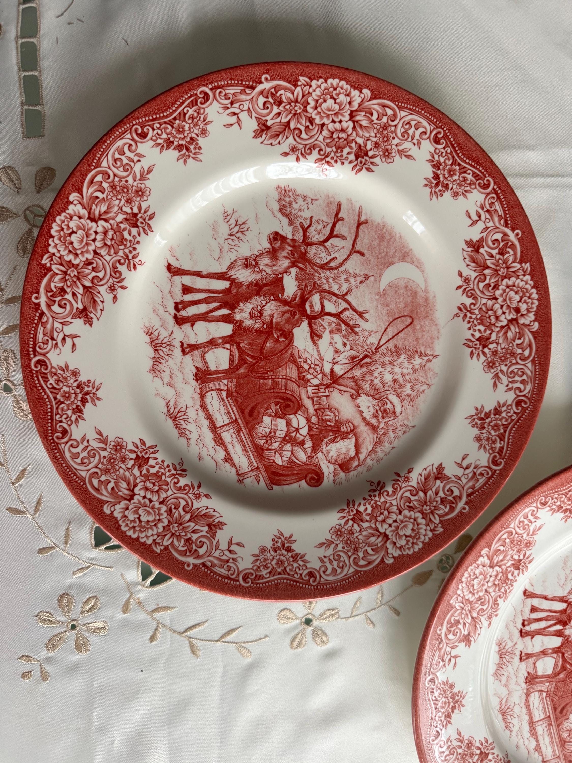 Transferware Christmas Plates — Santa's Sleigh & Spode Tree