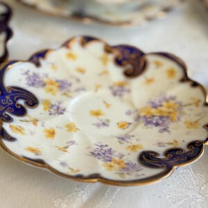 Antique Royal Style Tea Trio – Cobalt Gold & Violets Bone China Set image 7