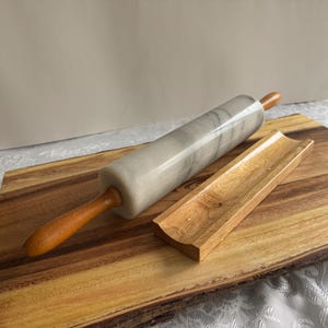 Vintage Solid Marble Rolling Pins with Wooden Handles & Original Stand – Sold Individually 3. Pearl Mist