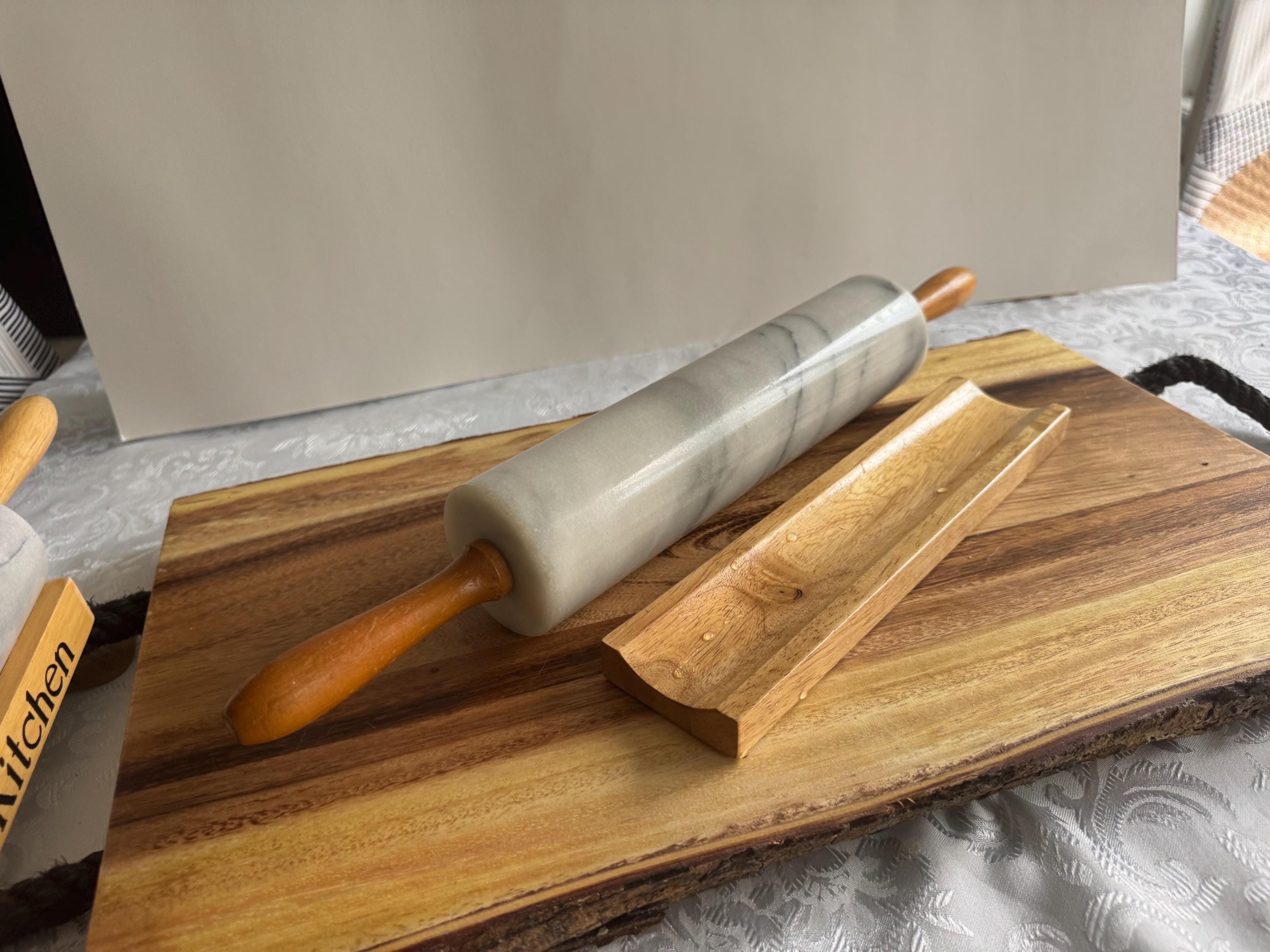 Vintage Solid Marble Rolling Pins with Wooden Handles & Original Stand – Sold Individually