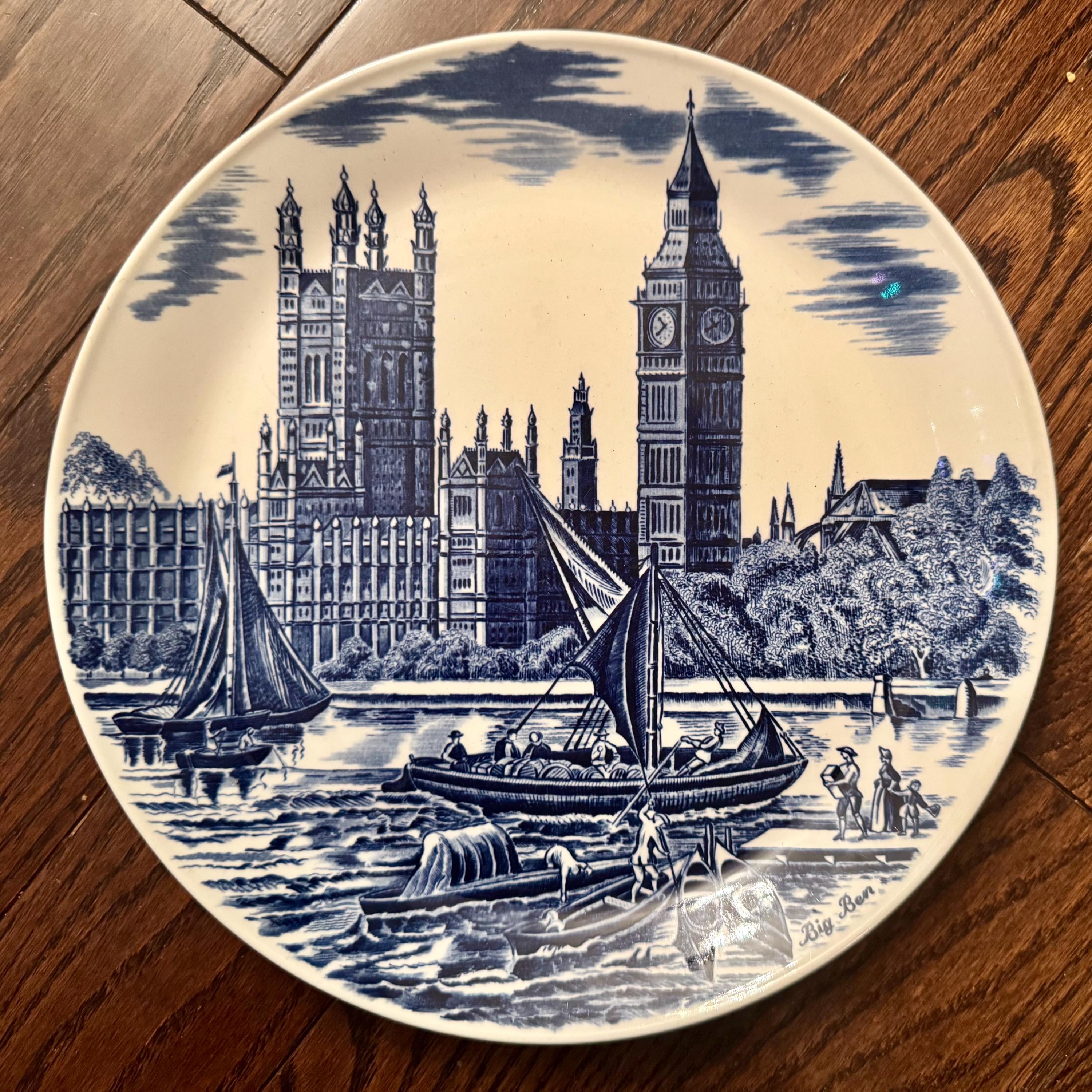 Vintage Blue & White Transferware Plates – English Countryside Scenes, Set of 7