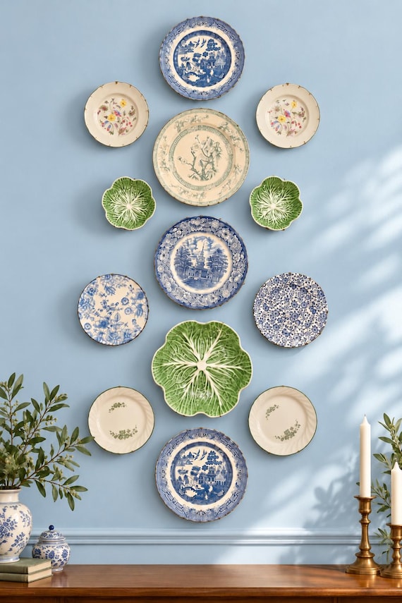 Vintage Blue & Green Plate Wall Gallery — Curated Collection