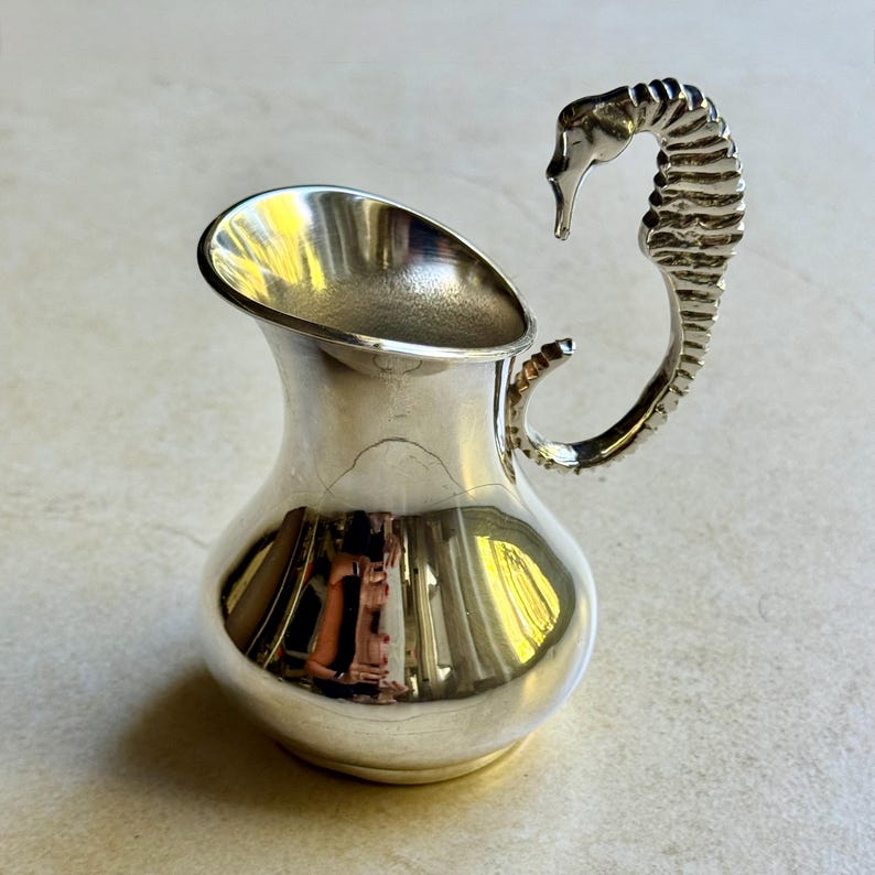 Vintage Los Castillo Silver-Plated Pitcher – Seahorse Handle, Mid-Century Mexican bild 4