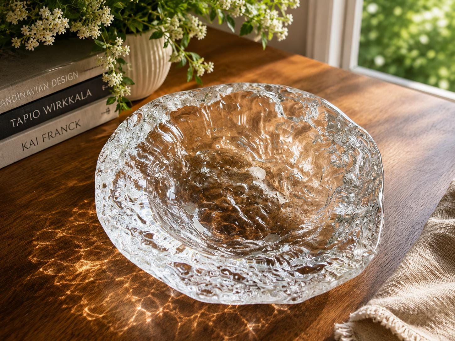 Vintage Iittala Ice Block Crystal Bowl by Tapio Wirkkala – Mid-Century Scandinavian Art Glass