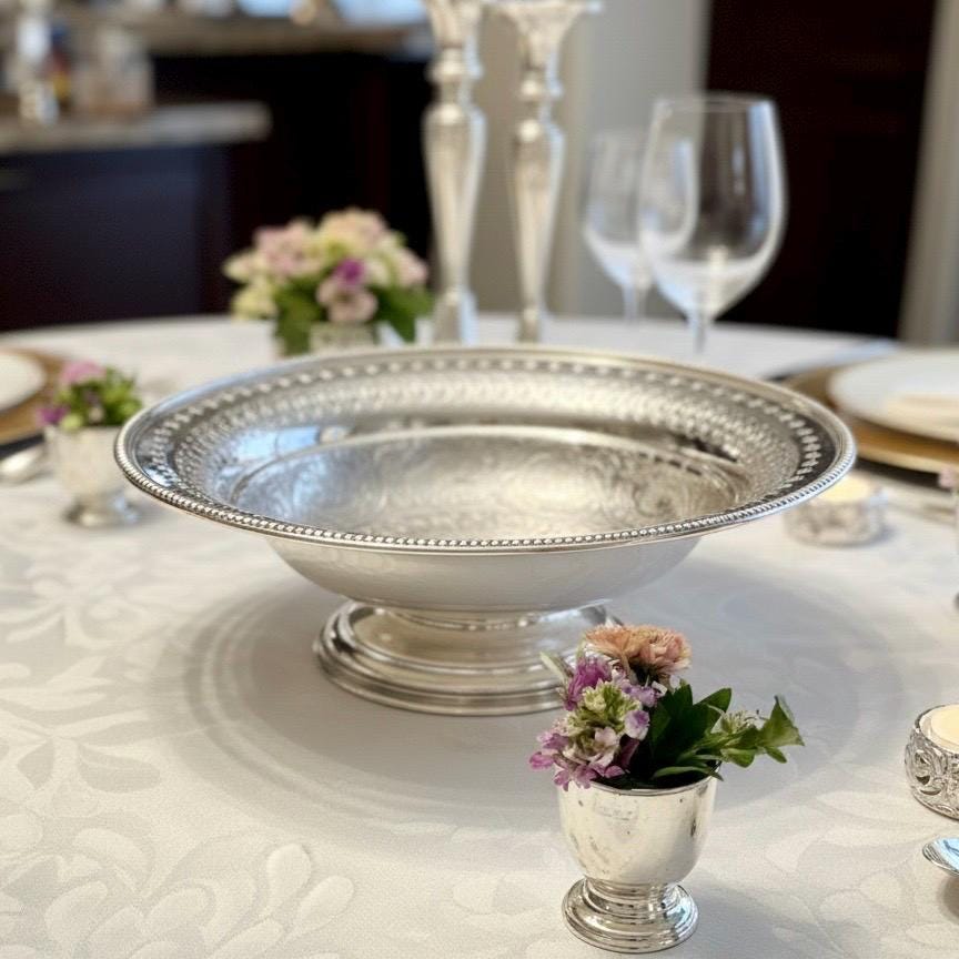 Heavy Antique Silverplate “Cavendish Plate” Pedestal Serving Bowl – Made in England