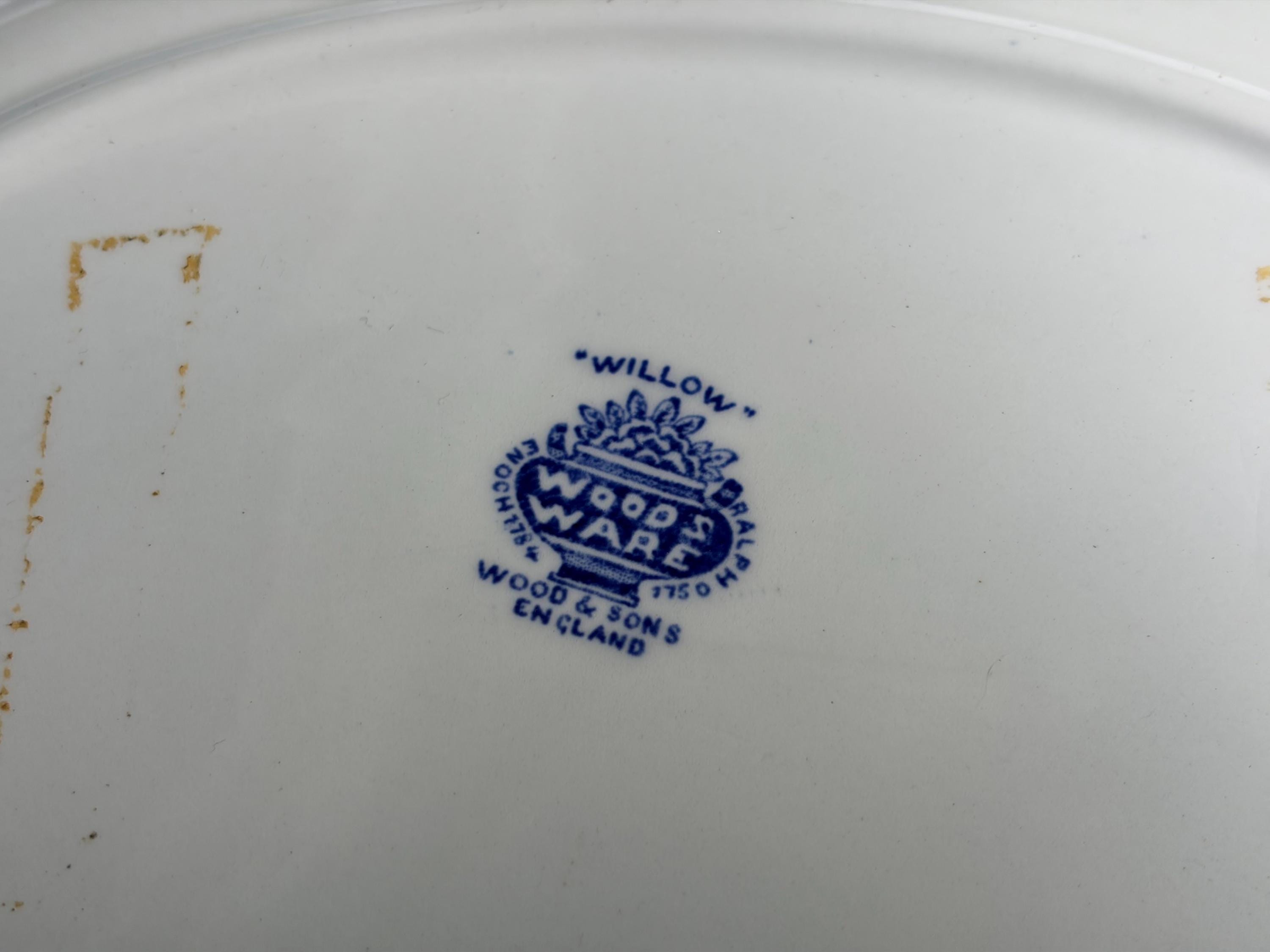 Antique or Vintage Blue White Transferware Platters | W. Ridgway Blue Willow 1912–1927, Royal Grafton Bone China, Wood & Sons England