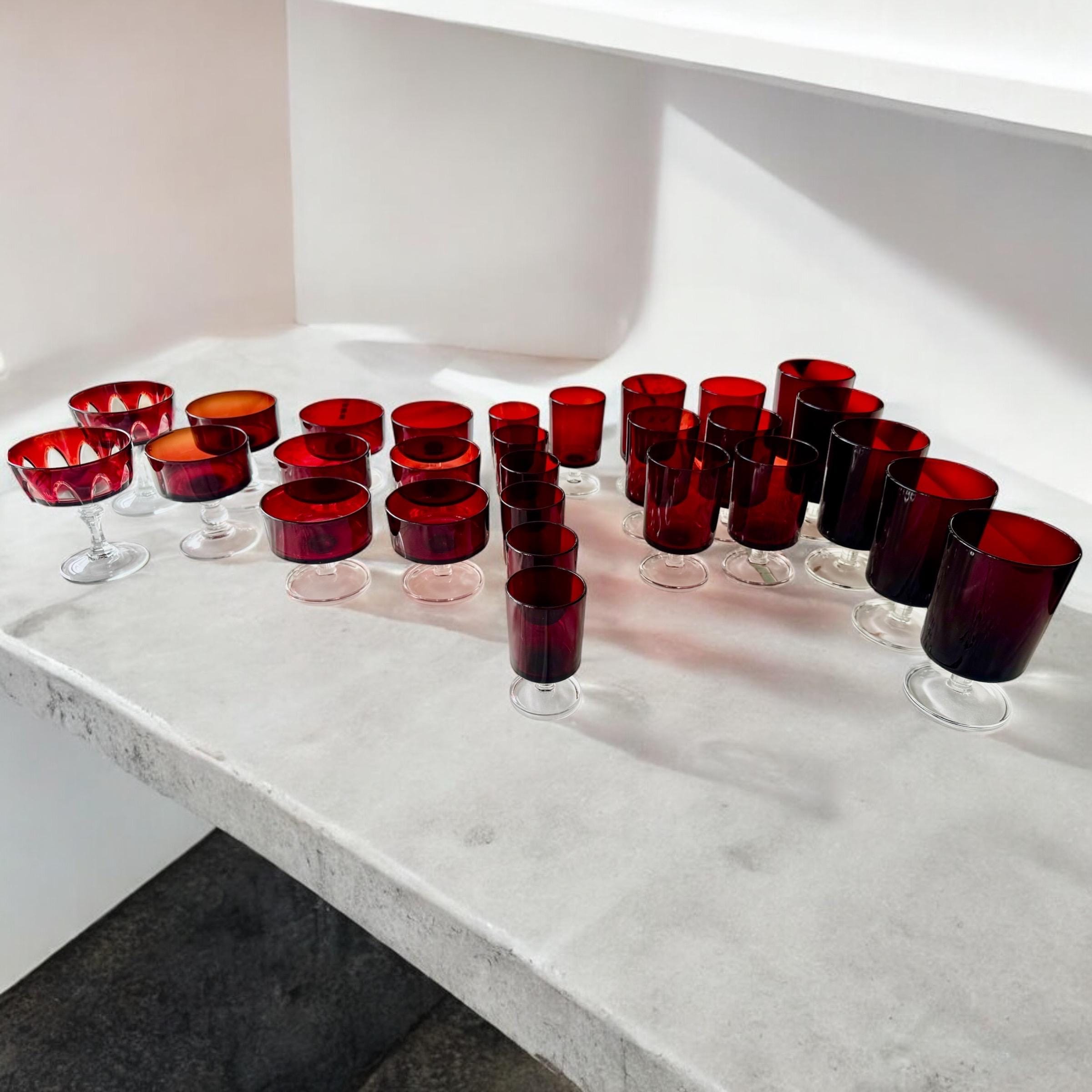 Vintage Luminarc Ruby Red Liqueur Glasses: 1970s French Barware