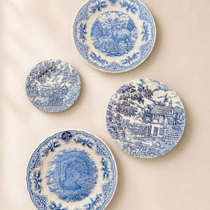Vintage Blue & White Transferware Plate Set – English Countryside Scenes, Set of 4 image 3