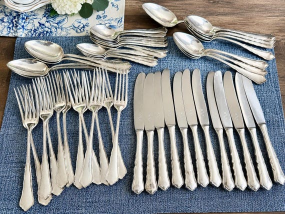 Vintage WMF Chippendale Silverplate — Complete Flatware Set For 12 — 49 Piece German Service