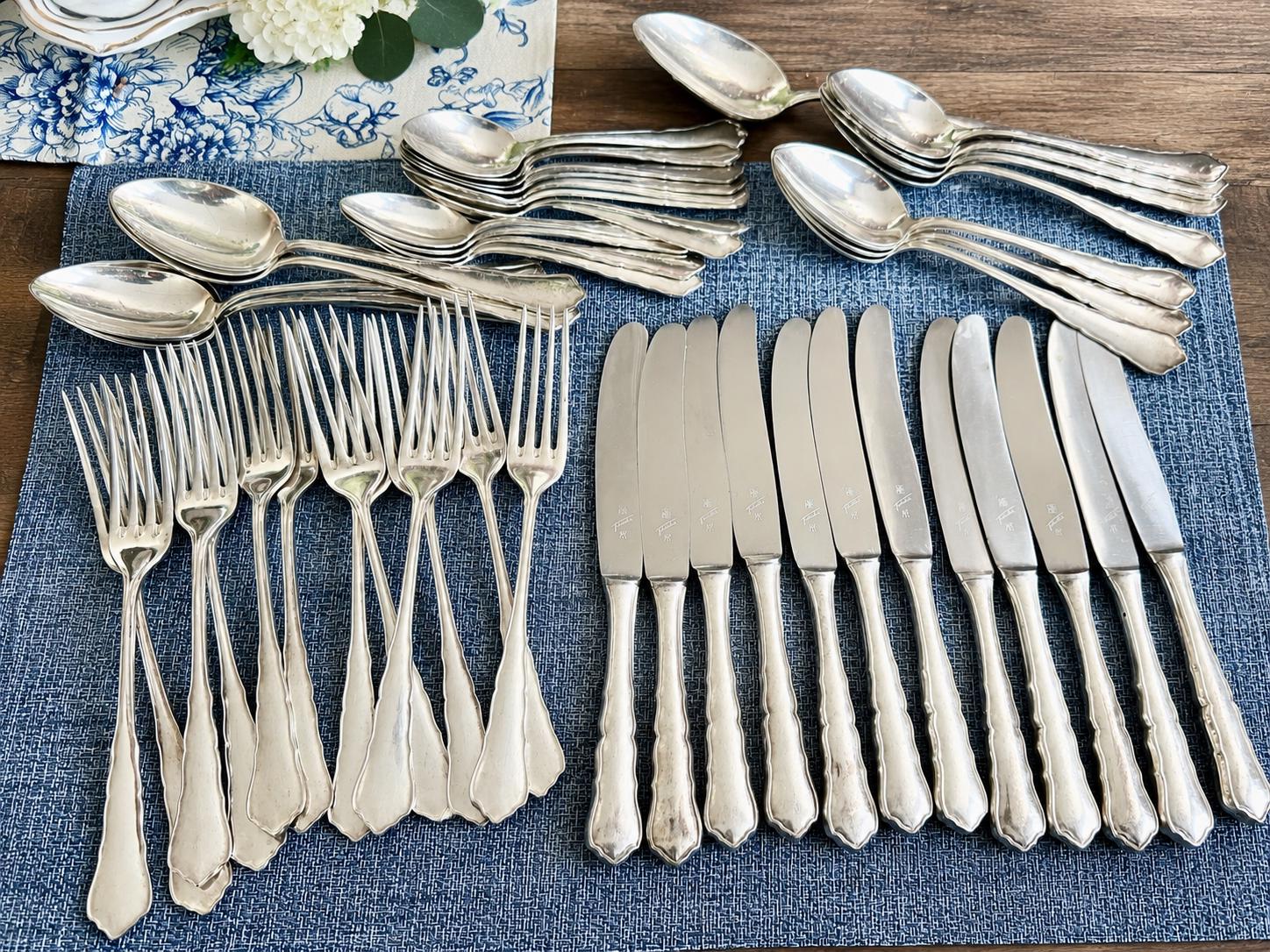 Vintage WMF Chippendale Silverplate — Complete Flatware Set For 12 — 49 Piece German Service