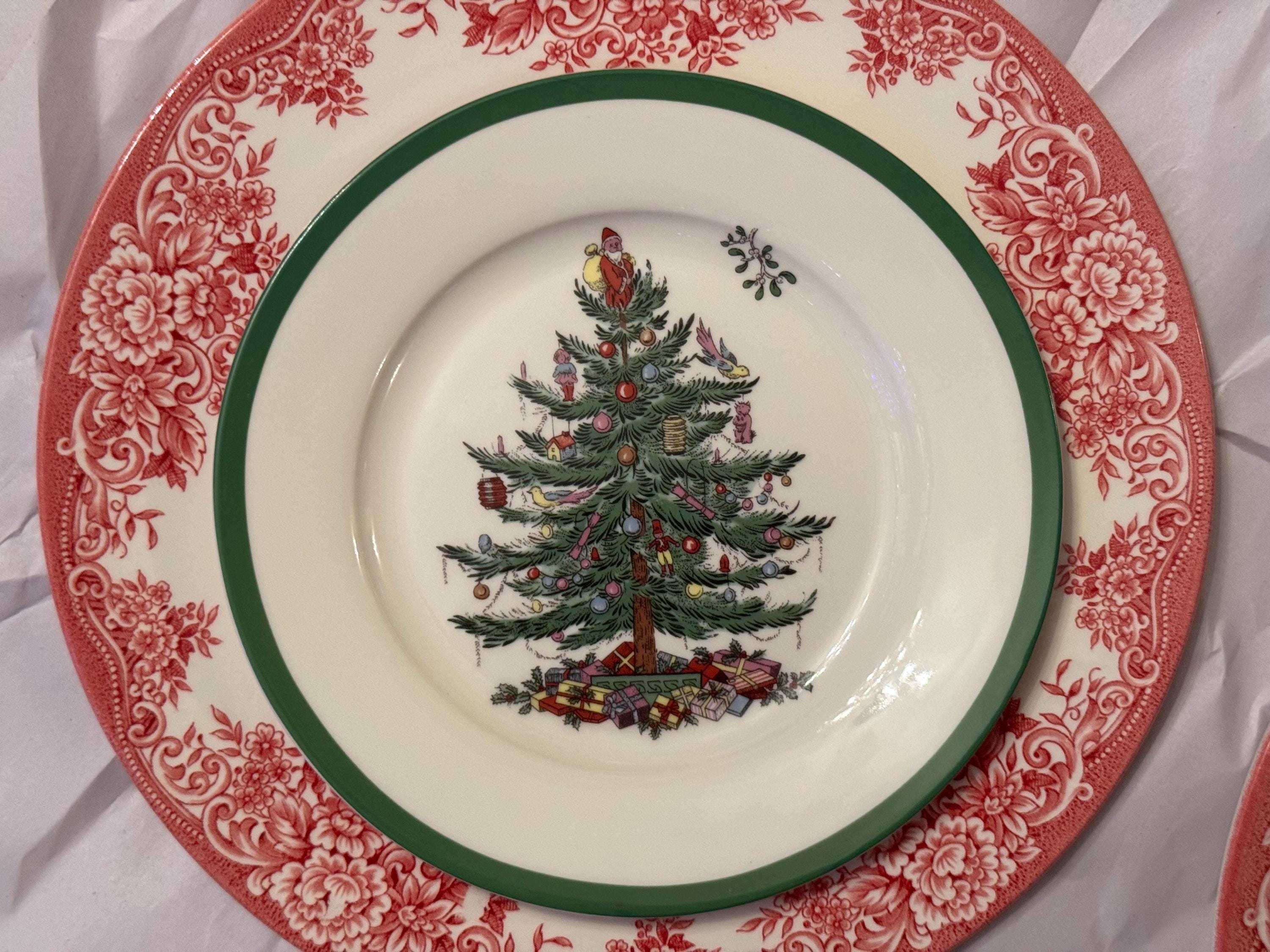 Transferware Christmas Plates — Santa's Sleigh & Spode Tree