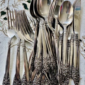 Vintage Northcraft Stainless Steel Flatware Set • Ornate Scroll Pattern, Japan image 7