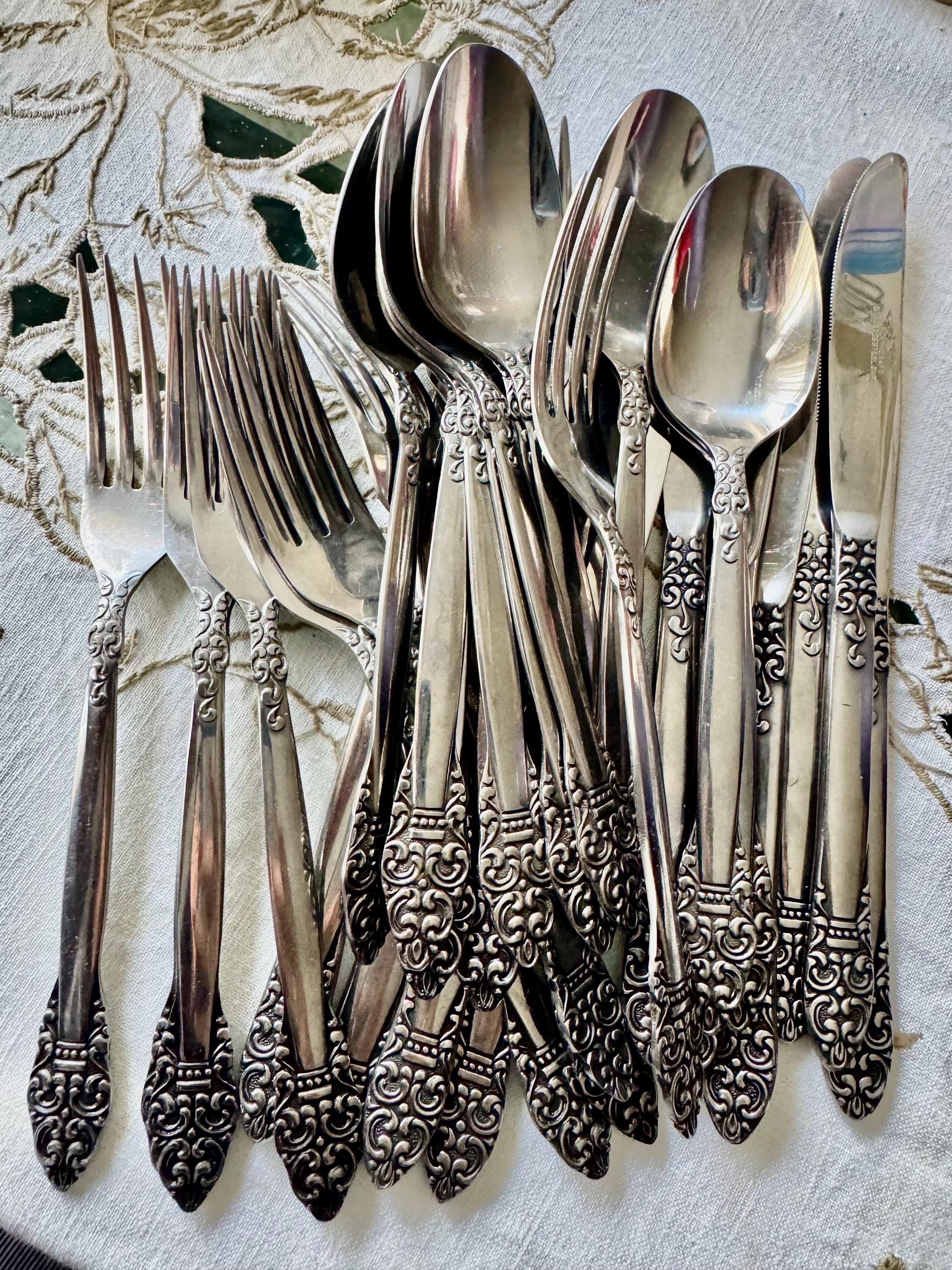 Vintage Northcraft Stainless Steel Flatware Set • Ornate Scroll Pattern, Japan