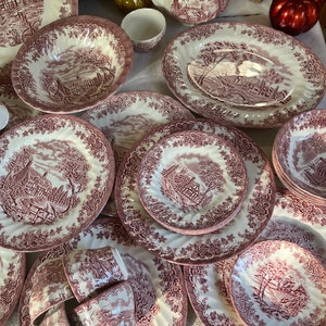 Vintage Churchill England Dinnerware - The Brook in Pink - Dishes Custom Sets
