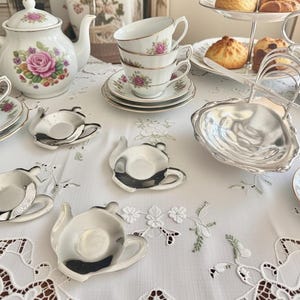 Vintage Silverplate Tea Accessories – English Toast Rack, Teabag Holder, Creamer & Sugar image 2