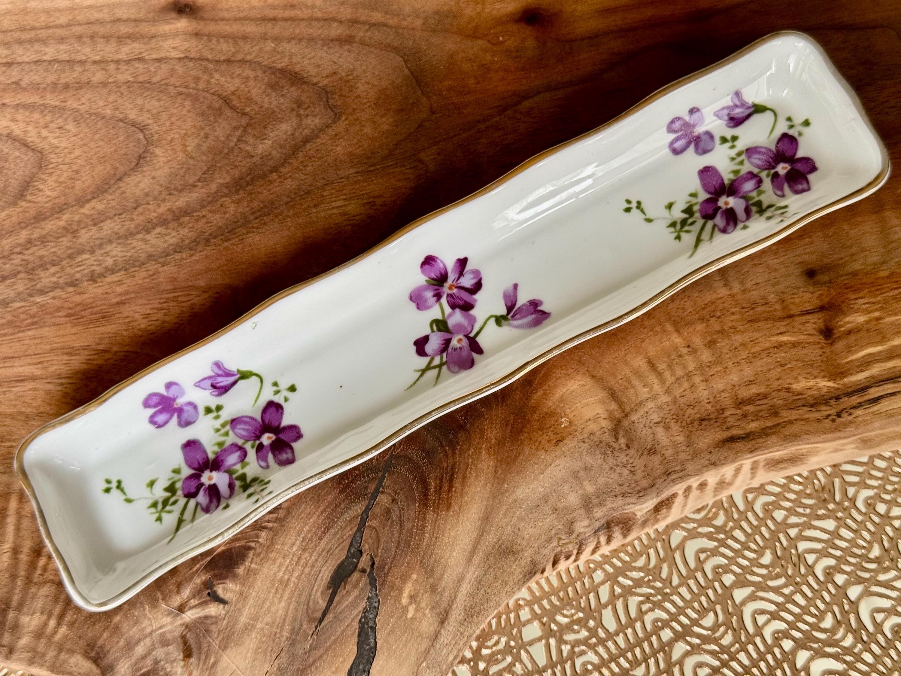 Vintage English Bone China Olive Tray: Pink Roses, Gold Trim